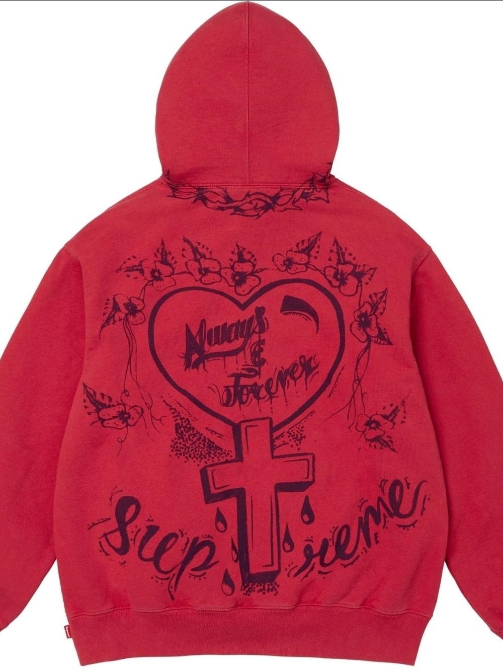 Supreme Red Hoodie with Black Graphic Back FOREVER HOODIE
